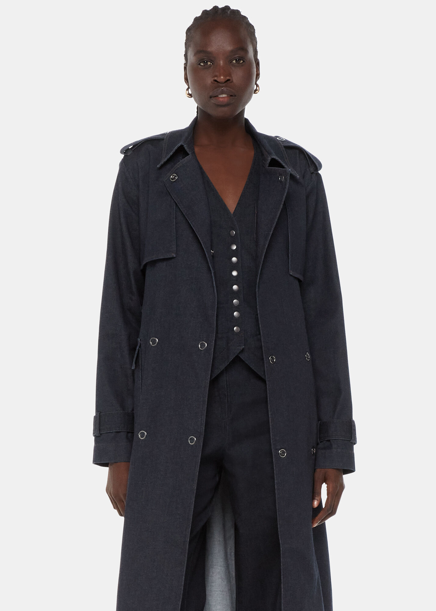 Dark Denim Cara Denim Trench Coat | WHISTLES | Whistles US |